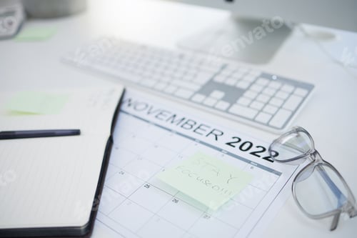 Preview: Calendar, schedule and management of a working business person planning goals and priorities at a t