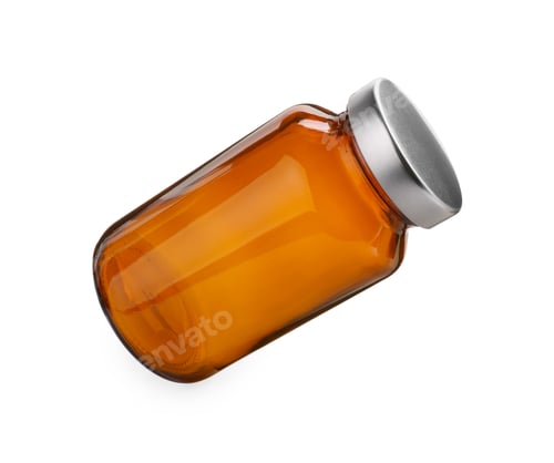Preview: Amber Glass Bottle with Metal Lid on White