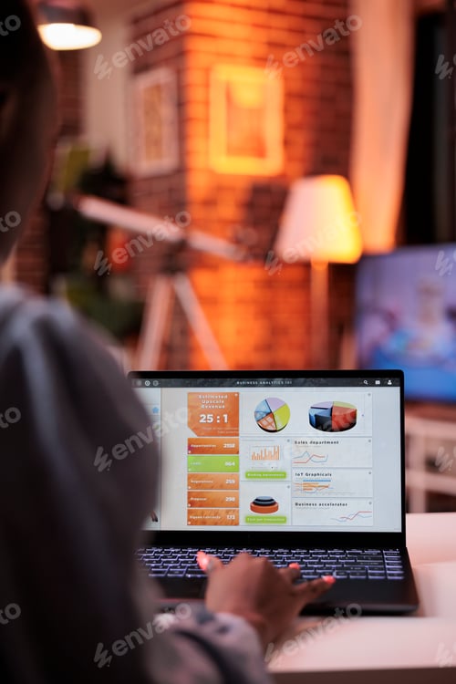 Preview: Company research results diagrams and charts on laptop screen