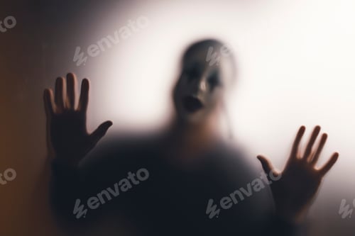 Preview: Shadowy figure behind glass - horror background