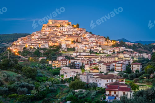 Preview: Rocca Imperiale, Italy hilltop town at night in the Calabria Region