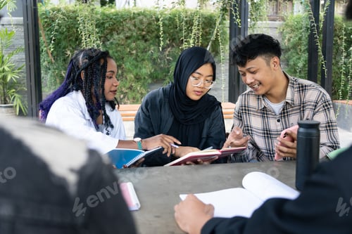 Preview: Group of young international University students collaborating on a project