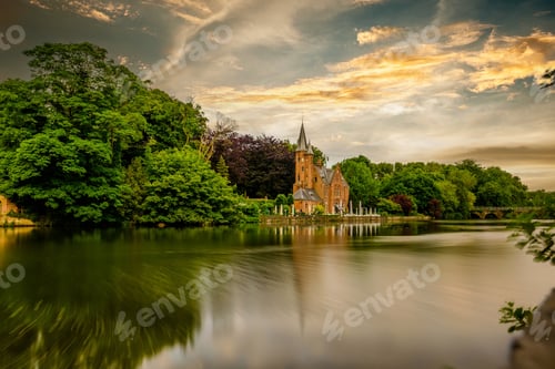 Preview: Bruges (Brugge) cityscape with Minnewater lake