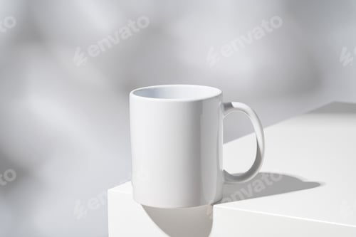 Preview: One white mug on gray background with shadow