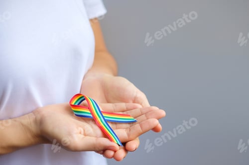 Preview: LGBTQ Rainbow ribbon for Support Lesbian, Gay, Bisexual, Transgender and Queer community and Pride m