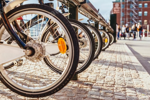 Preview: Row of bicycles at rental station