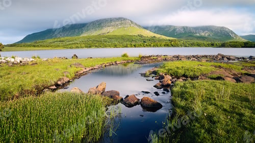Preview: Scenic Lough Inagh Lake in Con Reflnemara National Park Ireland with Mountain, Irish Landscape