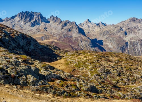 Preview: Vier of Mountains near Etendard refuge on the way to Saint Sorlin glacier, France.