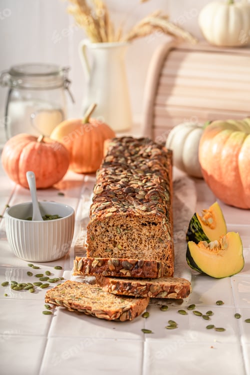 Preview: Homemade pumpkin bread for fit and healthy breakfast.