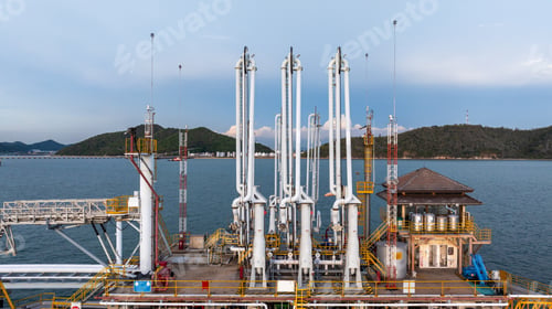 Preview: Aerial view industrial offshore oil gas terminal tanker ship, Global energy supply chain marine