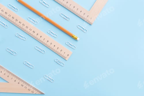 Preview: Office supplies on the blue background table