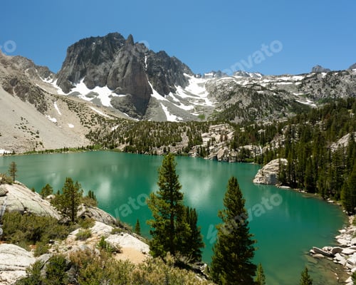 Preview: High angle shot of the Big Pine Lake in the Inyo National Forest, California the USA