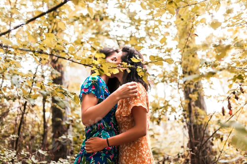 Preview: Two young lesbians caressing each other in the woods