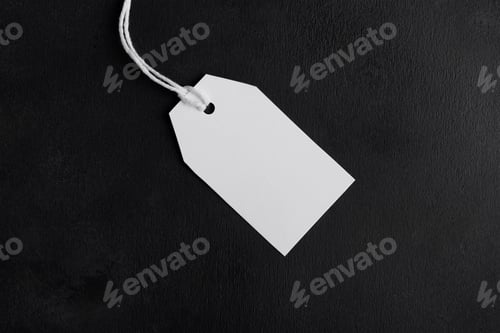 Preview: Blank paper rectangular price tag mockup isolated on black background, Sale and black friday concept