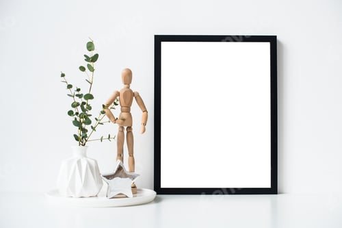 Preview: Minimalist Home Decor With Empty Frame Mock-Up On White Wall Background