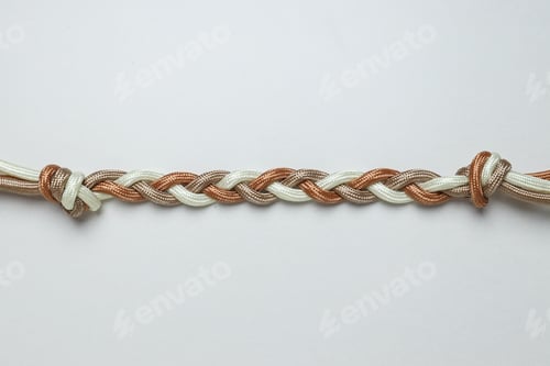 Preview: Braided multicolored ropes on a white background. Concept of unity.