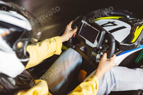 Preview: hands behind the wheel of go kart, competition, recreational, race