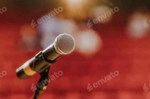 Preview: Close Up of Microphone Standing at Stage Before Concert