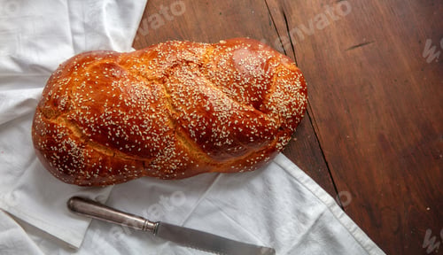 Preview: Easter sweet bread, homemade tsoureki braid on white table cloth