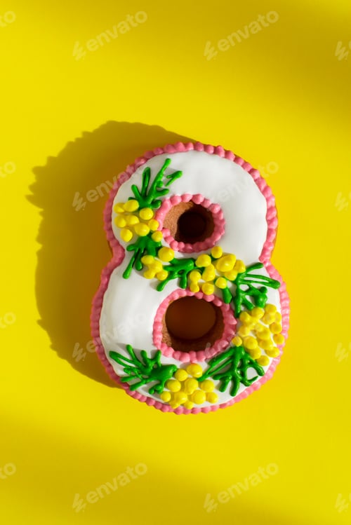 Preview: March 8 cake on a colorful fashionable neon yellow background