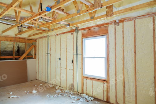 Preview: insulation in wooden house construction Heat isolation in a new prefabricated house with mineral
