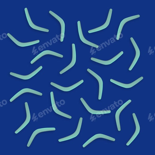 Preview: Turquoise boomerangs on blue background, flat lay