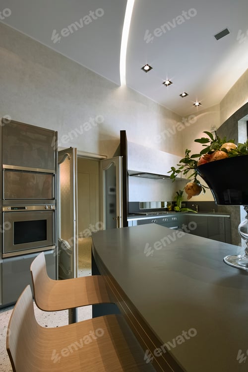 Preview: Interior View of a Modern Gray Kitchen