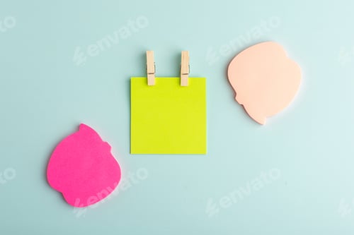 Preview: top view colored stickers on blue background color school studying learning