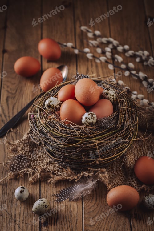 Preview: Natural fresh eggs for Easter and cooking in brown tone, Easter decoration