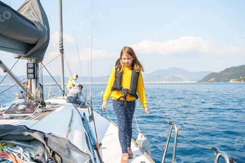 Preview: Voyage sail on sport sea luxury yacht. Yachting family summer vacation cruise. Children, sailor