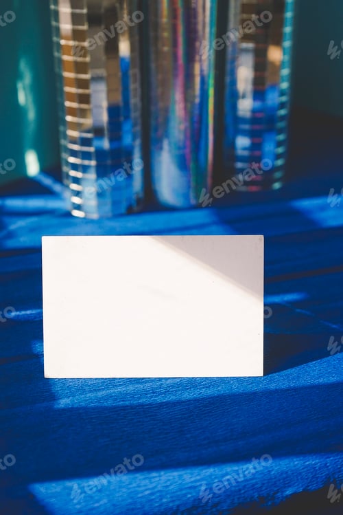 Preview: Mock up of a blank card in a retro disco background set
