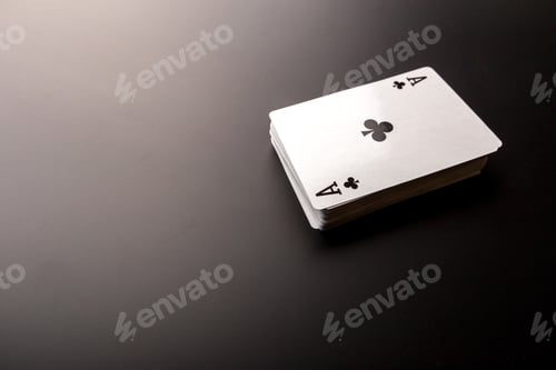 Preview: poker chips and cards on black background