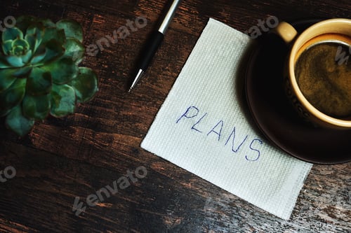 Preview: Workplace with a coffee Cup, on a wooden table