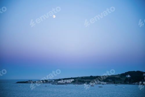 Preview: Swanage Pier under the moon at night, Dorset, England, United Kingdom, Europe