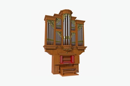 Preview: Ornate carved wooden pipe organ with symmetrical pipes
