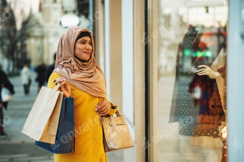 Preview: Black Muslim Woman With Hijab In The Shopping