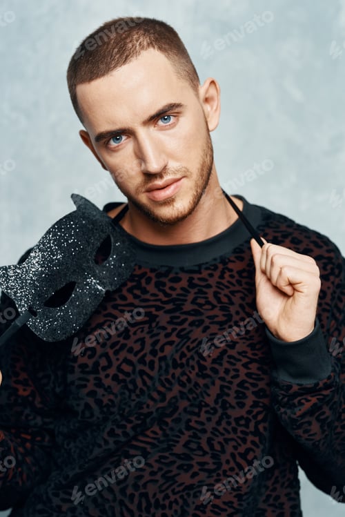 Preview: handsome man wearing black sweater fashion confidence posing light background