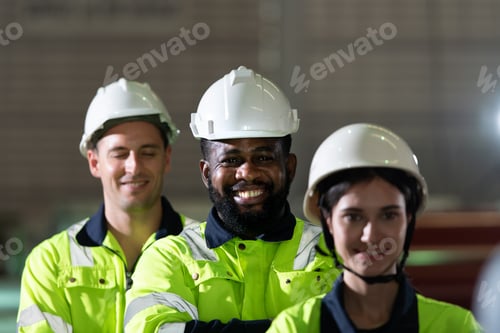 Preview: Portrait of a heavy equipment group of engineer from a huge industry