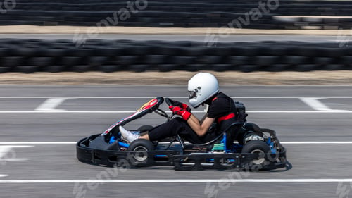 Preview: Kart driver on go kart race track circuit, Man drive go kart at circuit, Driver