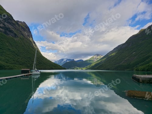 Preview: Serenity Over Fjord Waters Near Stunning Norwegian Mountains