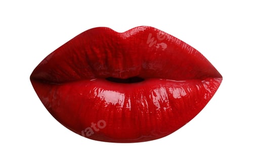 Preview: Female lips with red lipstick isolated on white