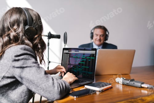 Preview: Businesswoman interviewed for a podcast