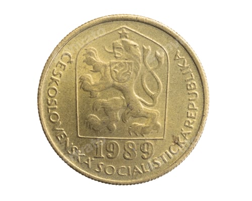Preview: Czechoslovakia twenty hellers coin on white isolated background