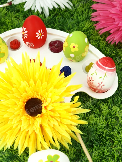 Preview: Flowers and Easter eggs on palette