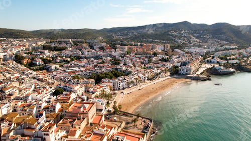 Preview: Aerial view of Sitges, a town near Barcelona in Catalonia, Spain