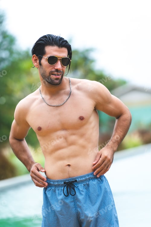 Preview: Feel the sun and music by the pool. A handsome man is refreshing in the pool water
