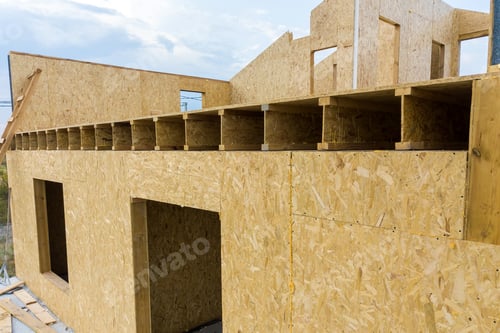 Preview: Construction of new and modern modular house. Walls made from composite wooden sip panels with