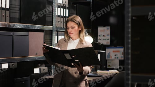 Preview: Female officer holds files and evidence