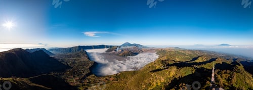 Preview: Panorama of Bromo volcano at sunrise, East Java, Indonesia,aerial view from drone