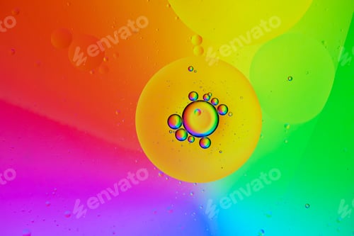 Preview: Abstract colorful Background Oil texture in Water surface with Bubbles micro shot close-up.